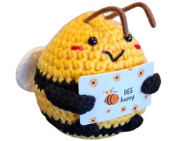 Positive Bee - gehaakt poppetje - bij - 8.5cm - positief vriendje - vrolijk - schattig - hip - cadeau - uniek
