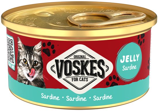 Voskes Kattenvoer Nat Gelei Sardine - 24 x 85 gr - Voordeelverpakking