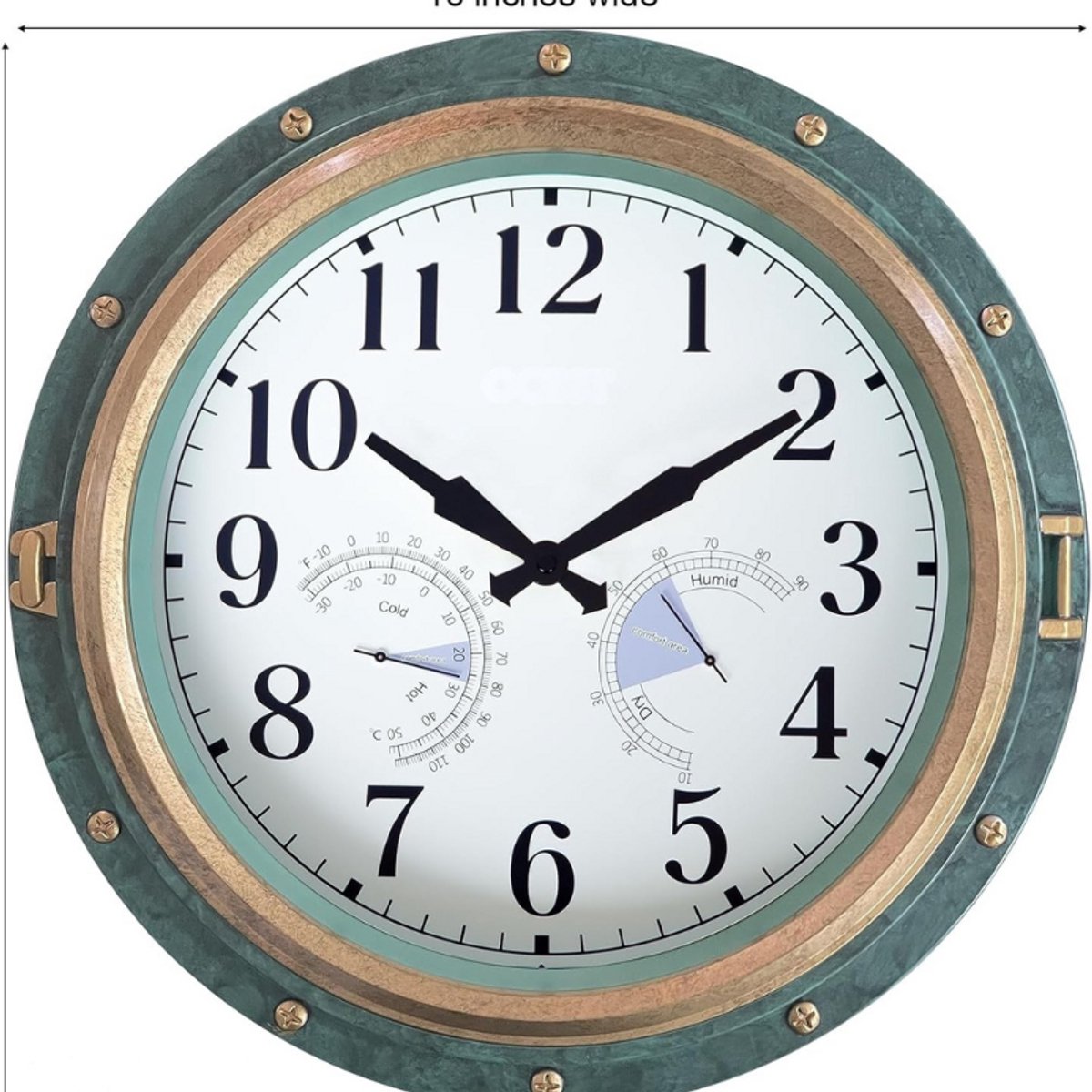 Wandklok 40 Cm - Waterdicht Met Thermometer En Hygrometer - Retro Stille Kwarts Klok Zonder Tikken - Batterij Aangedreven Ronde Klok Voor Binnen En Buiten - Groen