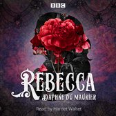 Een rode roos en rode bloemen op een silhouet van een vrouwengezicht, met de tekst REBECCA DAPHNE DU MAURIER.