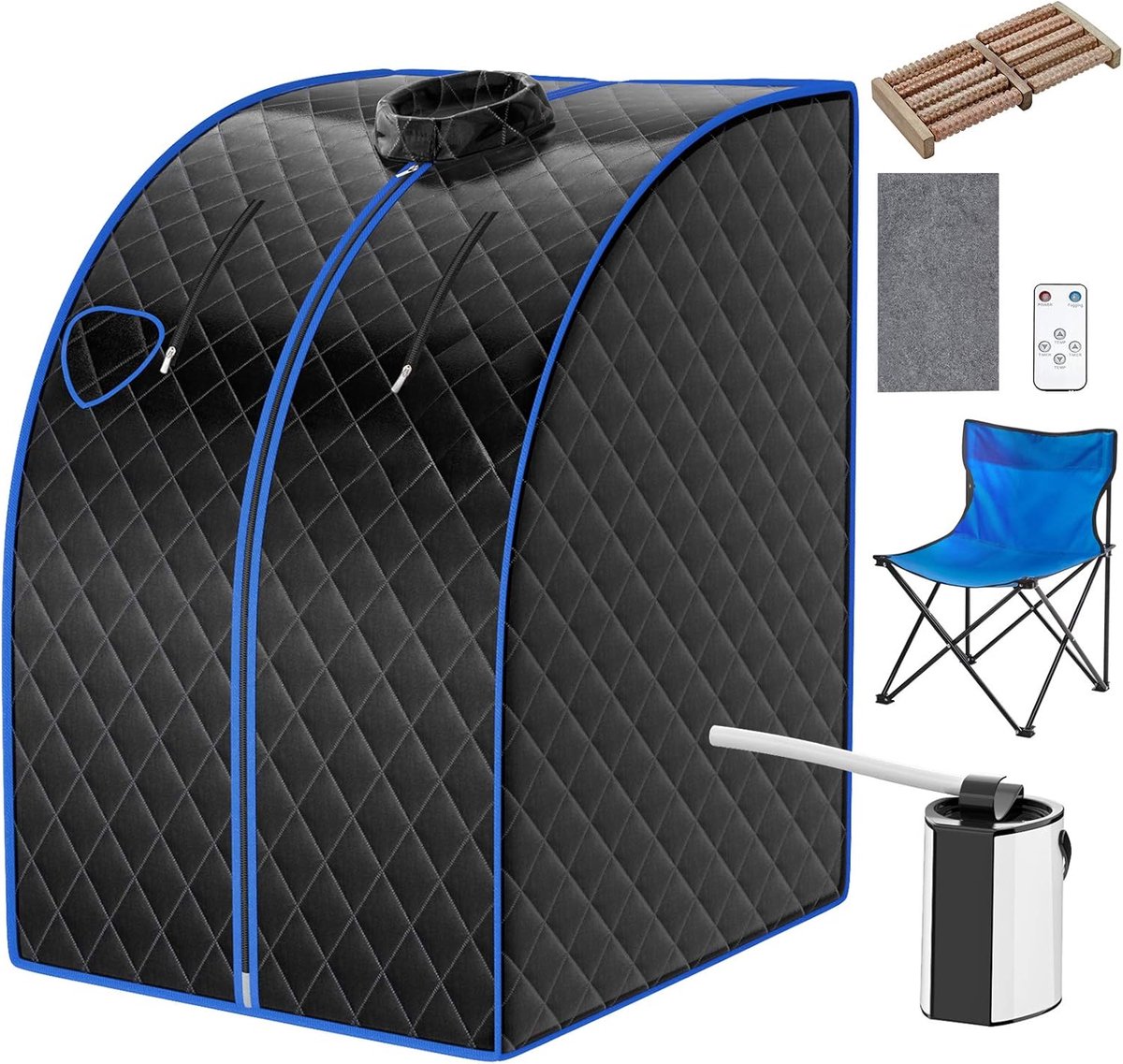 COSTWAY Draagbare stoomsauna, 1000 W, 3L opvouwbare persoonlijke therapeutische sauna met afstandsbediening, instelbare temperatuur en timer, roestvrij staal stoomoven met verstuiving functie, explosiebestendig gehard glazen deksel, 101 x 87 x 78 cm