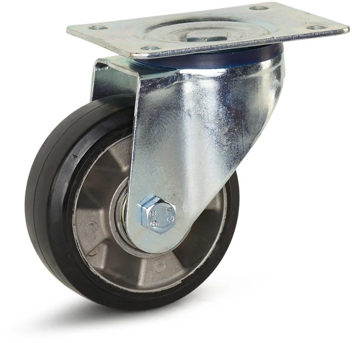 Zwart elastisch rubber zwenkwiel met topplaat - 125mm - 300kg