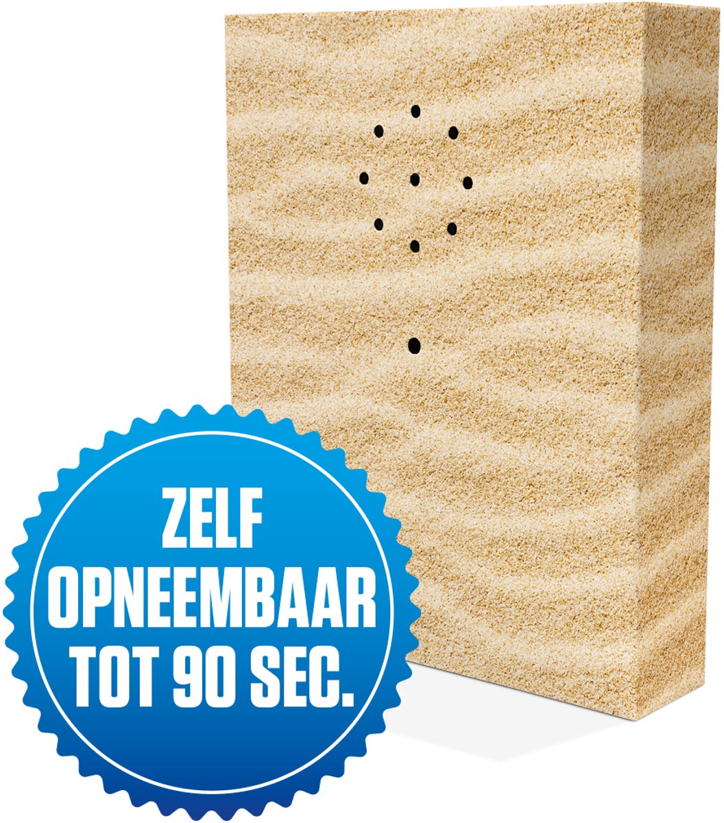 E-motionBox - Strand - Activatie d.m.v. Bewegingssensor - Zelf opneembaar tot 90 seconden - Spreek je eigen boodschap in - Jouw eigen geluid - Inclusief 3x AAA Batterijen - Vogelhuisje met geluid - Voor op Toilet