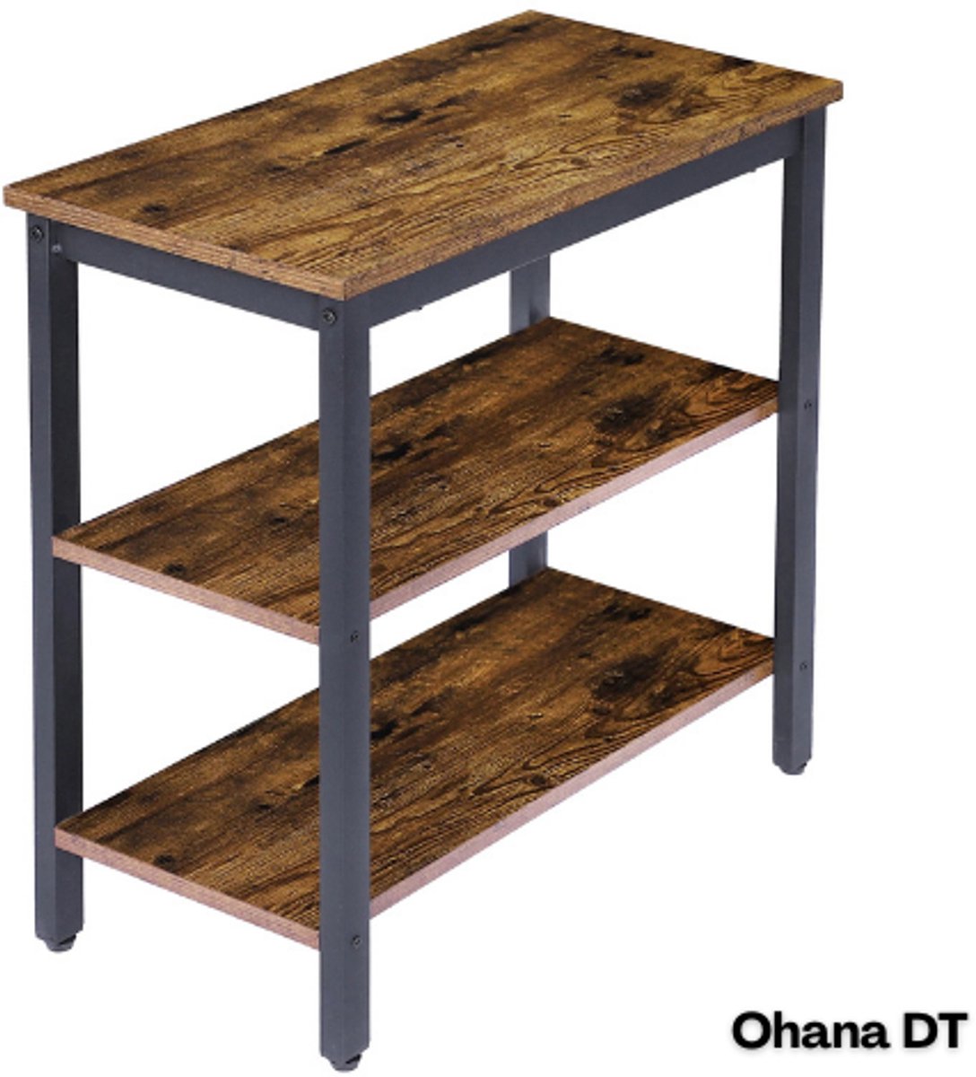 Ohana DT - Nachtkasje - Bijzettafel - 3 Planken - Industriele Stijl - 60x30x61 CM - Eenvoudige Montage - Multifunctioneel
