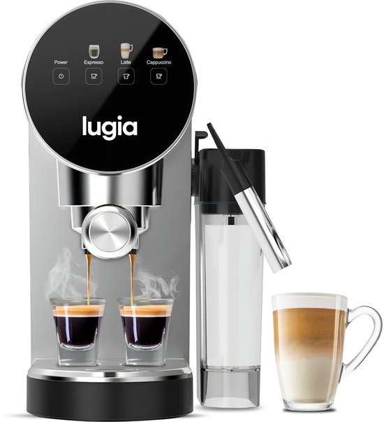 Lugia Koffiemachine - Pistonmachine 2025 model - Automatische melkopschuimer - Led display - 20 bar - espresso voor cappuccino, latte en macchiato - Zwart