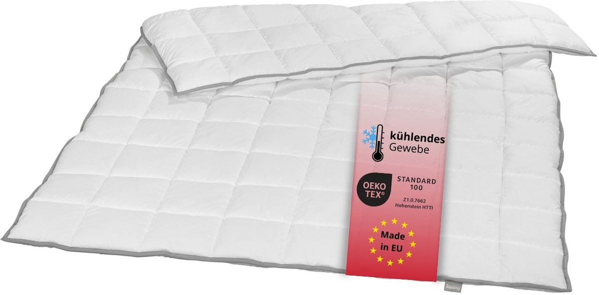 liebling 155 x 220 cm doorgestikt dekbed met Top Cool-weefsel | licht zomerdekbed | met cooling-effect | tijk en vulling van microvezel | wasbaar op 60 graden | wit