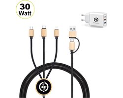 AV® 5 in 1 Multikabel en 30 Watt Universele Snellader Travelpack - Quickcharger - Oplader - Fastcharger - Wit