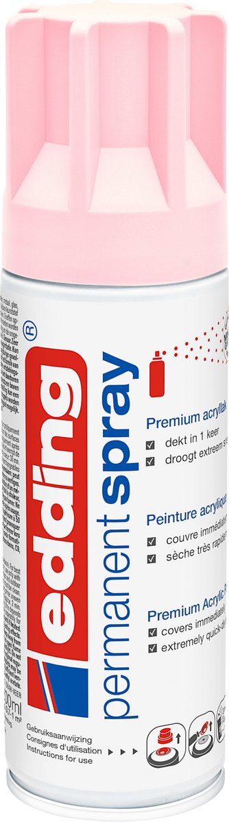 edding 5200 spuitverf in spuitbus - pastelroze mat - 1 stuk - 200 ml verf - direct dekkend – 0,7-1 m2 oppervlak - acrylverf voor het lakken en versieren van glas, metaal, hout, keramiek, kunststof, canvas - permanent spray, verfspray – foto 5