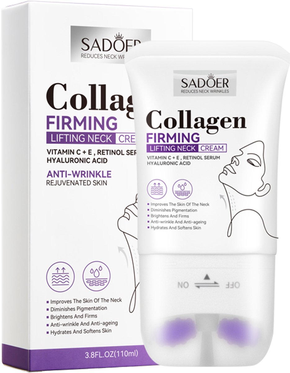 SADOER Collagen Neck Cream - Lifting Neck Firming Cream - vermindert rimpels, fijne lijntjes en een dubbele - 100ml kin