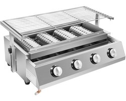 Paco Goederen® 4-branders BBQ-propaangasgril - Roestvrij Staal - Draagbare LPG - Tafelmodel - In Hoogte Verstelbare Gasgrill- Tuin Terras Balkon Camping - Afneembare rookloze barbecuegrill - Snelle opwarming