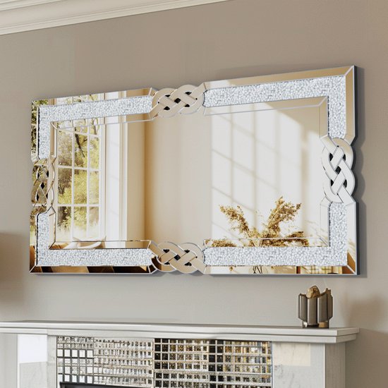 Miroir mural de Luxe Artloge avec diamants concassés - Miroir rectangulaire argenté 120 x 60 cm - Cadre en cristal scintillant - Décoration murale moderne pour salon, chambre, couloir - Grand miroir de salon