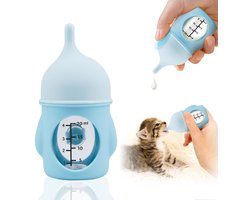 Ergonomische zuigfles voor huisdieren, puppyflessen voor het geven van puppymelk - 20 ml langzame doorstroming kittenflesvoedingsset voor pasgeboren kittens/puppy's/kleine dieren, eenvoudig te reinigen siliconen voerbak (blauw)