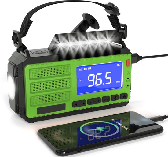 Radio D'Urgence Solaire Et à Manivelle - 10000 MAh, Lampe Torche, Chargeur USB