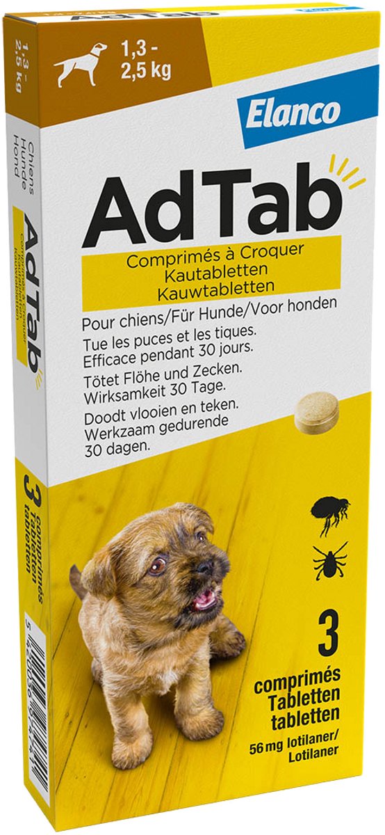 Elanco - Adtab Anti Vlooien en Teek Kauwtabletten - Hond - Bescherming - > 2,5 - 5,5 kg - 3 Tabletten - 1 Keer Per Maand – foto 2