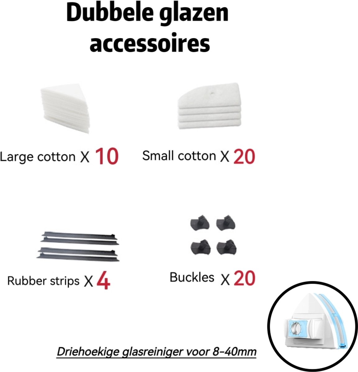 Magnetische Ramenwasser Sponzen Set - voor dubbele glazen 8-40mm -34-delig -Accessoires Navulling kit- ramenreiniger - ramen water - Magnetische ramenreiniger accessoires