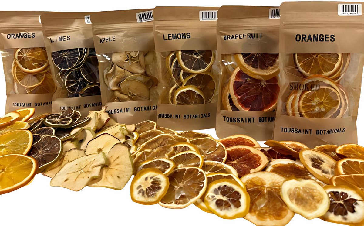 Toussaint Botanicals Premium Fruit Mix - 6x30g Gedroogde Fruit Schijfjes - Noodpakket fruit - Sinaasappel, Limoen, Grapefruit, Eiken Gerookte Sinaasappel, Appel & Citroen - 100% Natuurlijk - Cocktail Garnering & Decoratie - Gratis Verzending!
