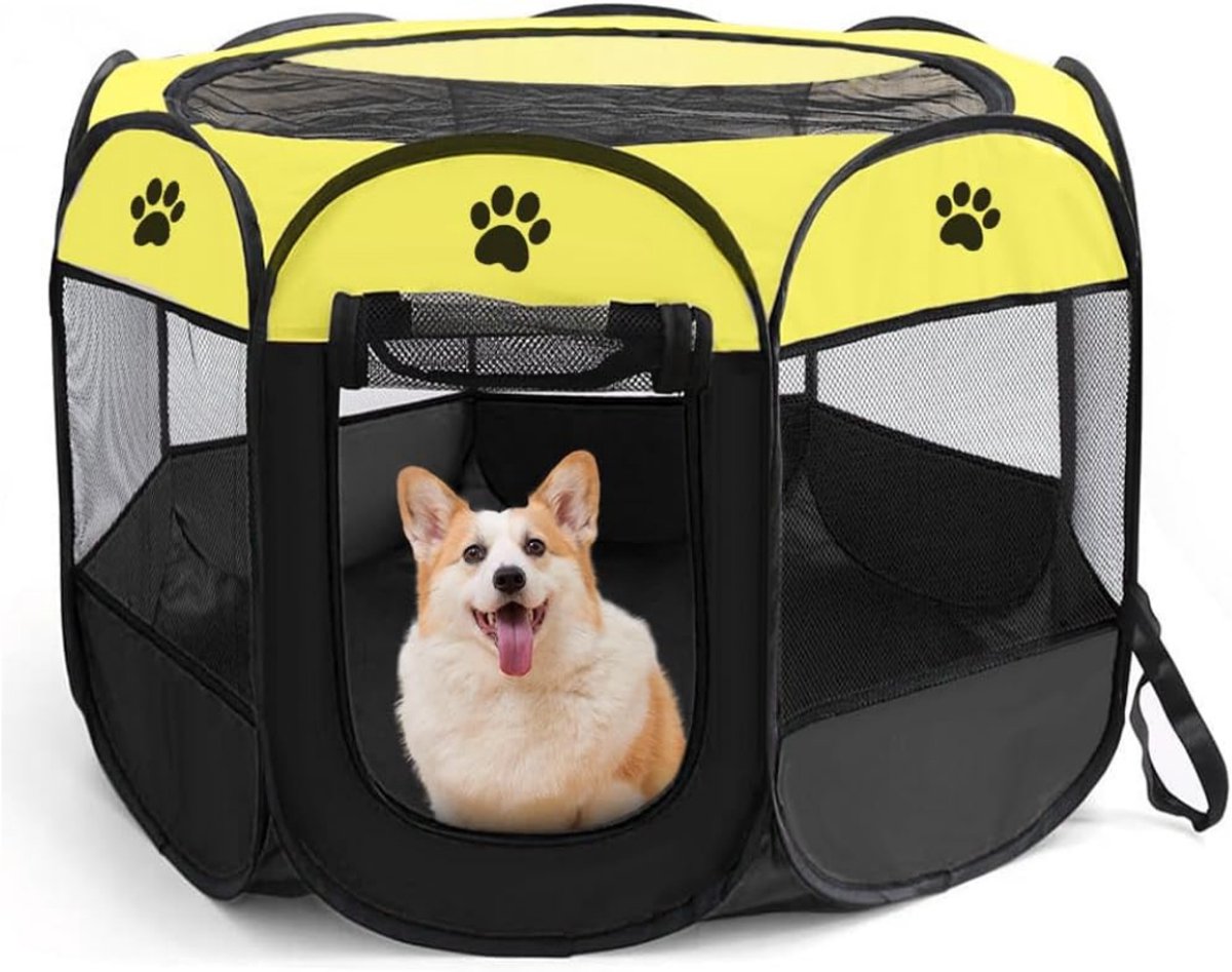 MMM® Kattenren - Kattenren Buiten - Hondenren - 74 x 74 x 43 cm - Geschikt voor Binnen & Buiten - Geel