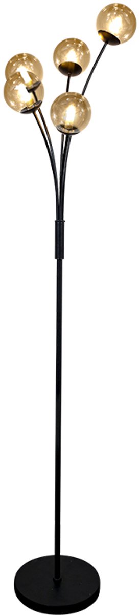Olucia - STACY - Vloerlamp - Amber / Zwart - Vorm: Cilinder