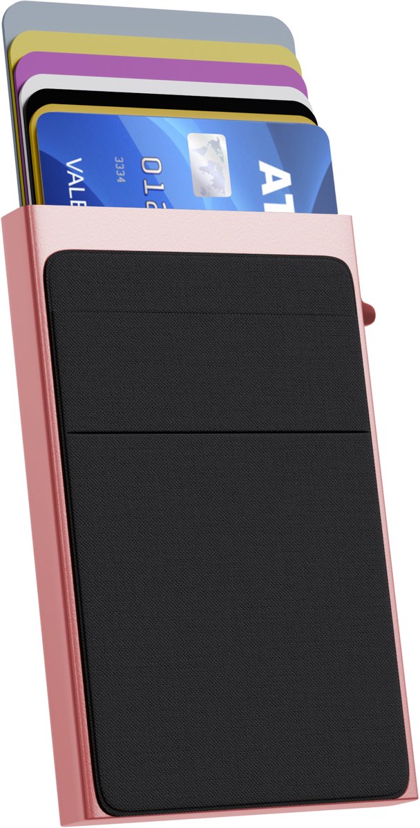 Nuvance Pasjeshouder Uitschuifbaar - Rfid Bescherming - Pasjeshouders voor Mannen en Vrouwen - Creditcardhouder - Roze/Zwart