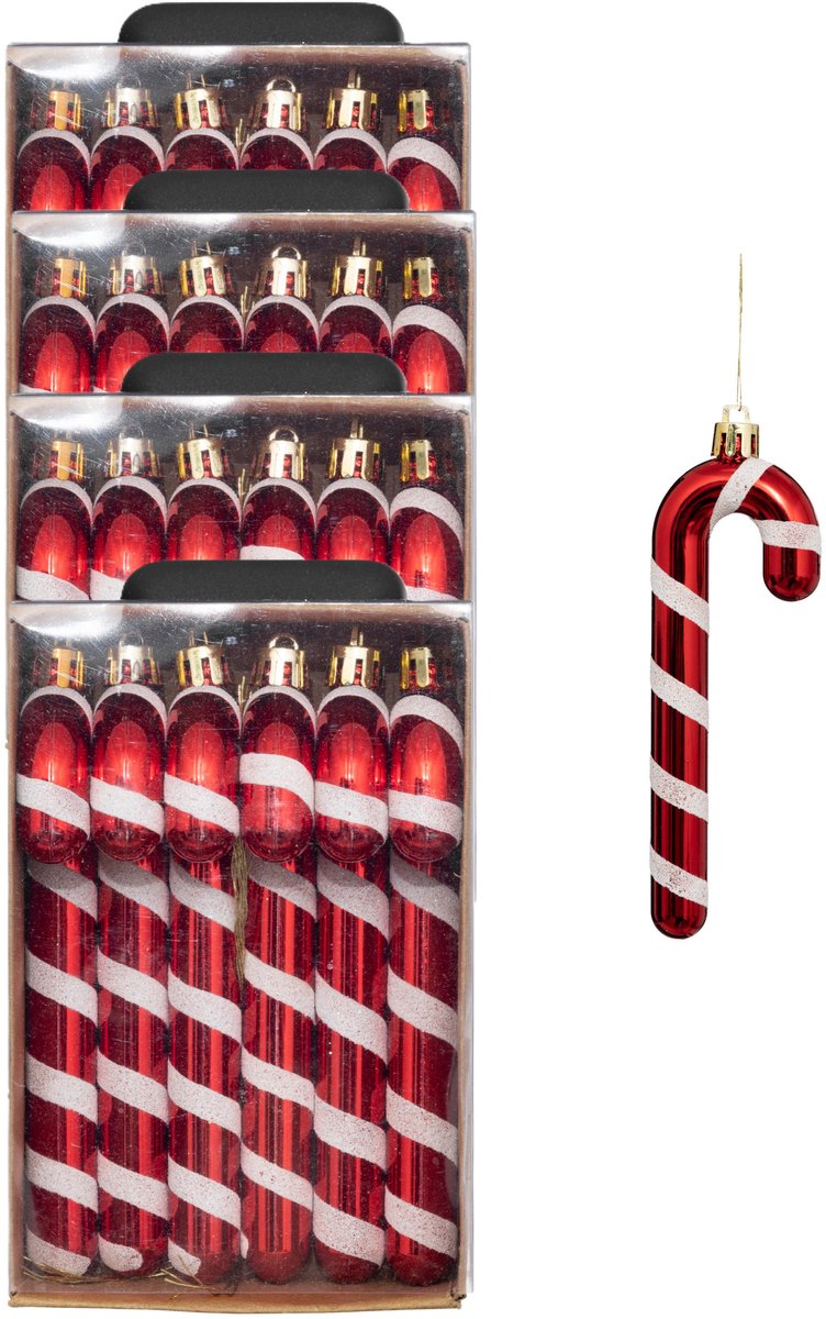 Feeric lights & Christmas Feeric lights and christmas kersthangers zuurstokken 24x -plastic- 14cm Rood