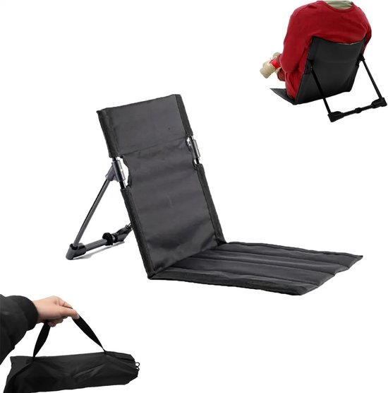 Draagbare, ultralichte en opvouwbare ligstoel voor buiten, draagbare strandligstoel - Strandstoel Verstelbaar - Campingstoelen - Vloerstoel Inklapbaar met Rugleuning - Kampeermeubelen - Visstoel - Vouwstoel - Opvouwbaar - Lichtgewicht - Zwart — afbeelding 2