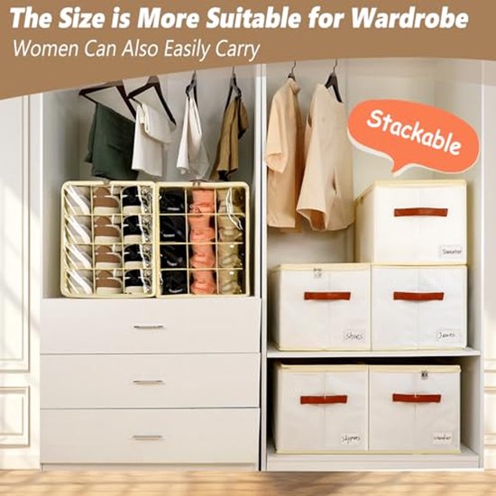 Shoe Storage Organizer - 24 Cell Stackable Shoe Rack for Space Saving ...