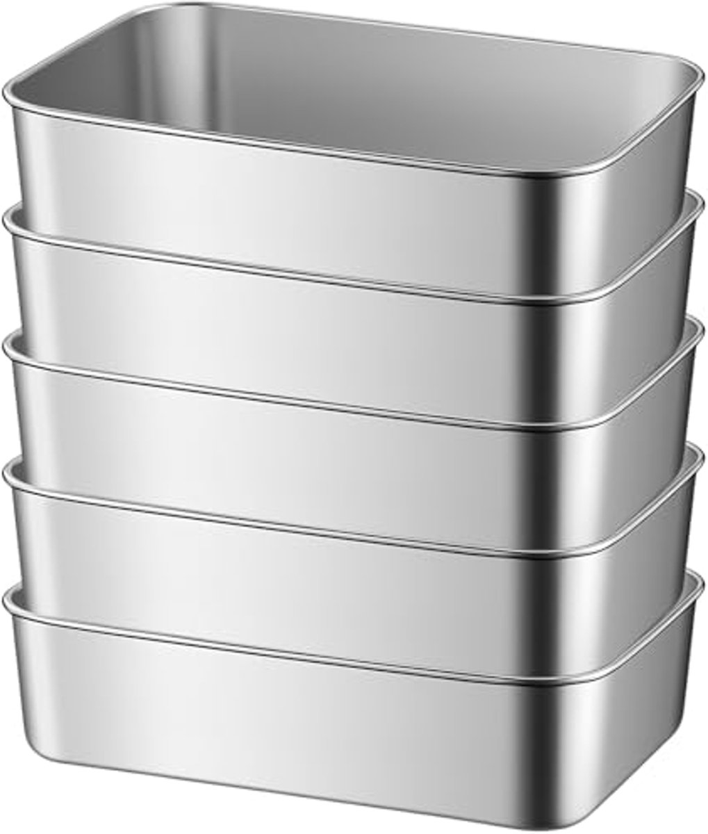 Rechthoekige Broodbakvormen - Set van 5 RVS, Vaatwasmachinebestendig en Perfect voor Brood en Cake - 23 x 6 cm