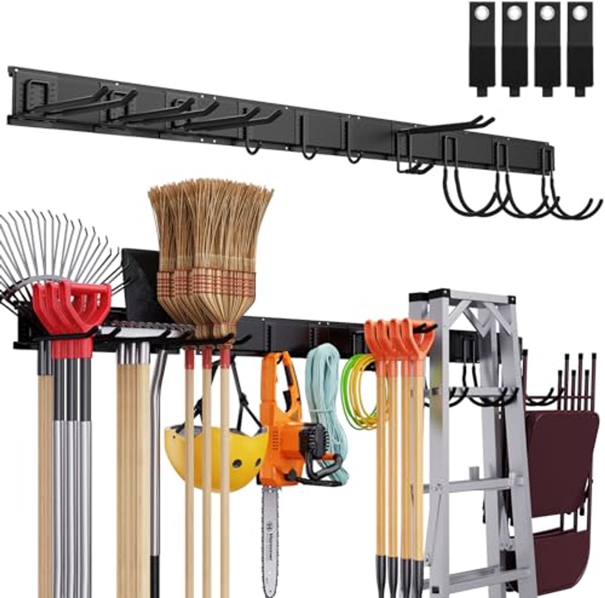 Verstelbaar Gereedschap Opbergrek voor Wandmontage - 64 Inch Tuingereedschap Organizer en Zware Garage Muur Organizer