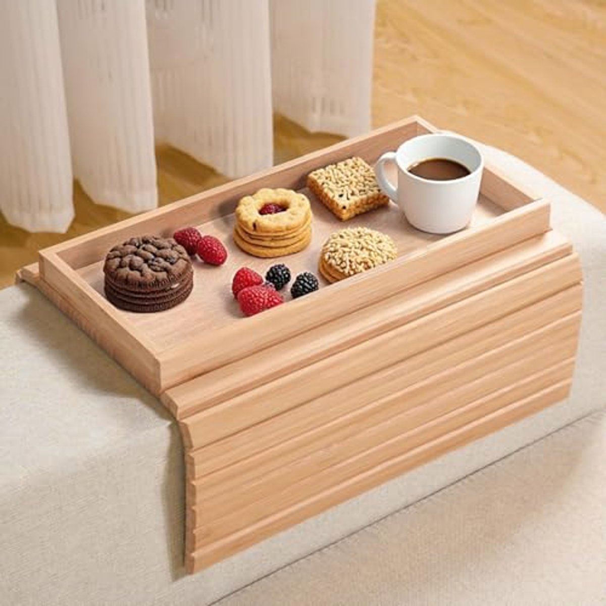 Opvouwbare Bamboe Sofa Arm Lade - Anti-Slip Side Tafel voor Snacks en Dranken