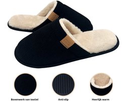 Pantoffel heren - sloffen heren - 44/45 - zwart - anti-slip