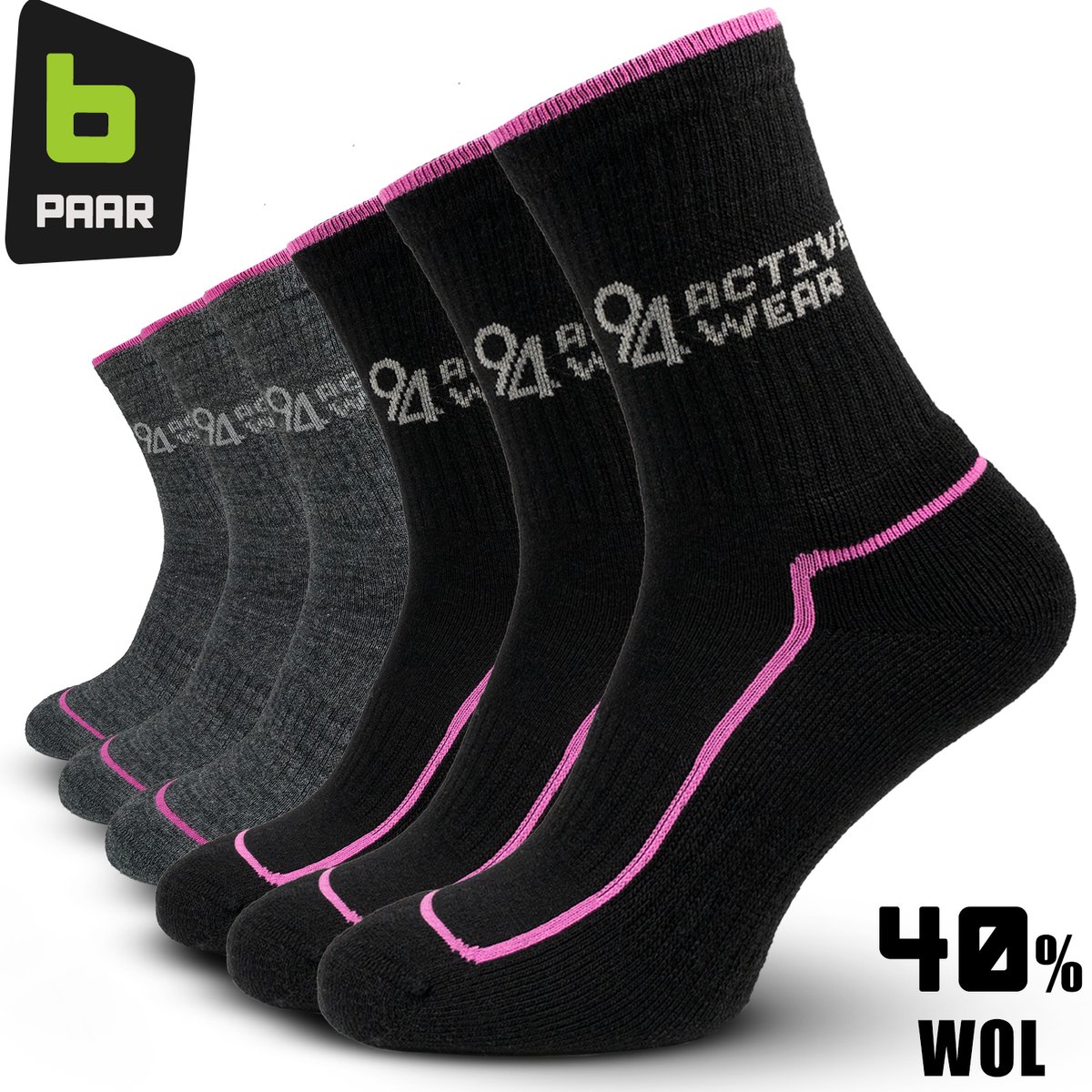 Premium Thermosokken Dames Merino Wol 6-paar Wollen Sokken Warme Sokken 40% Merino Wol – 94Activewear Zwart