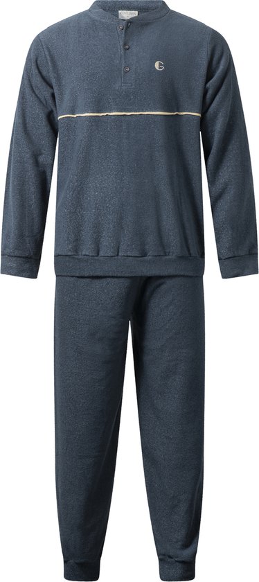 Gentlemen - Pyjama d'hiver chaud pour homme 114314 - éponge grattée - bleu foncé et beige - taille M