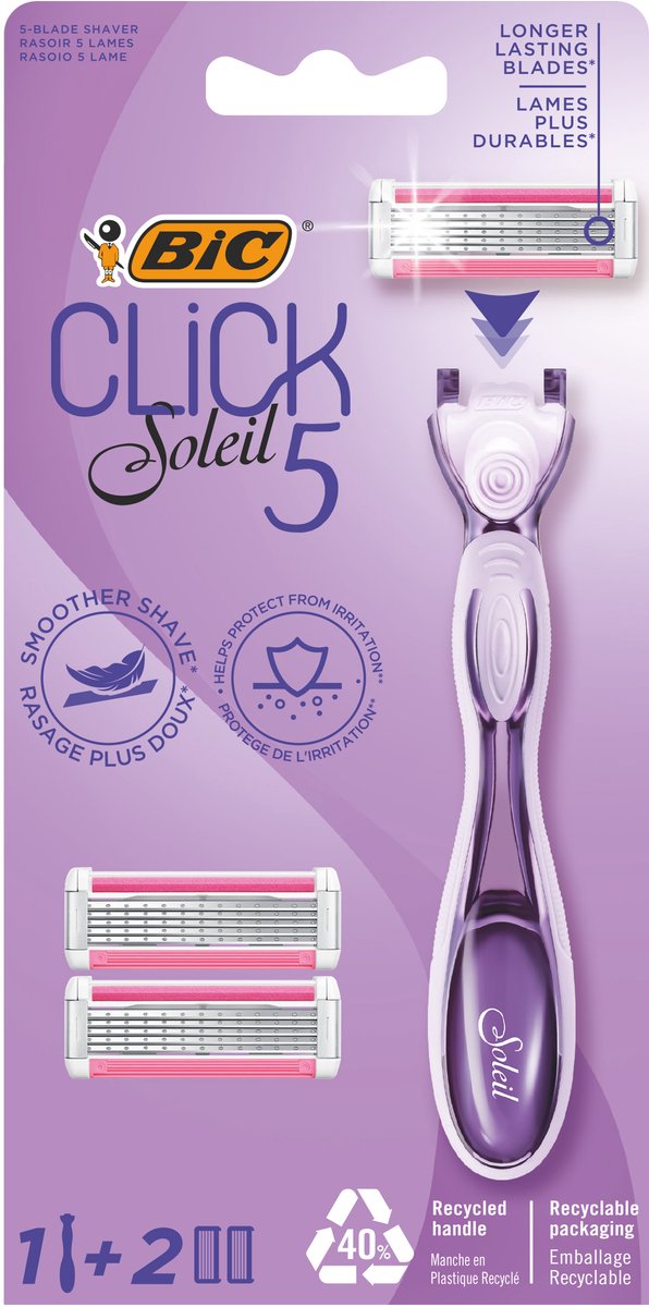 BIC scheermesjes - Click 5 Soleil Scheersysteem met 2 navulmesjes voor vrouwen - 1 houder en 2 mesjes