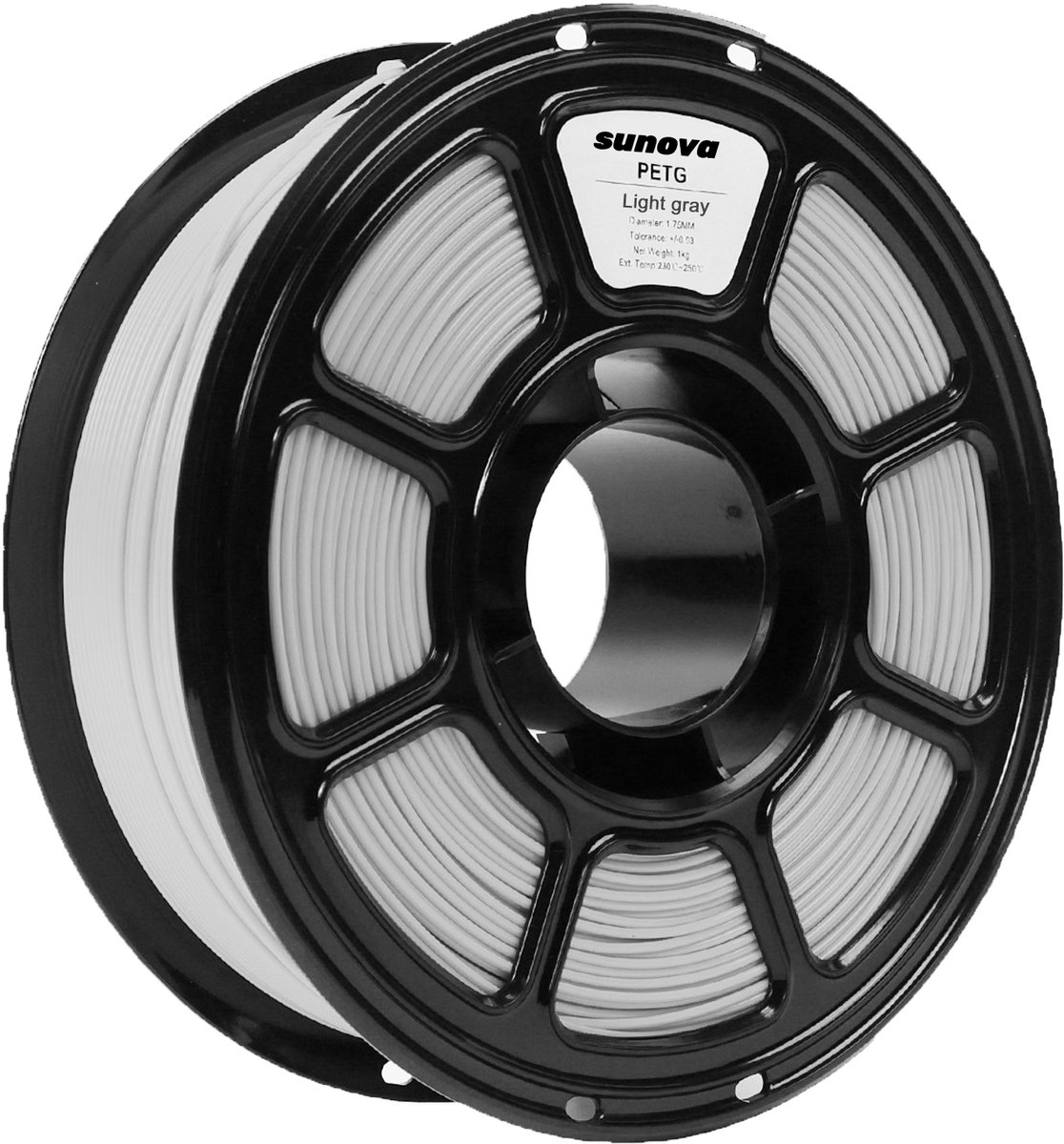Sunova PETG 3D Printer Filament – 1KG PETG Spool – 1.75 mm – ±0.02mm Precisie – Sterke Laaghechting – Milieuvriendelijke – Lichtgrijs