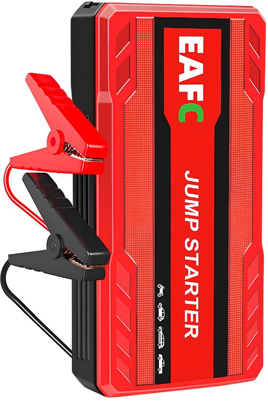 EAFC - 12V Jumpstarter voor Auto - 600A / 10.000 mAh - 4-in-1 Starthulp met Powerbank, LED Zaklamp en SOS Noodlicht Rood