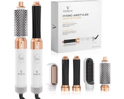 VENEUX® Premium Multistyler - Fohnborstel - Airstyler - Krultang - Krulborstel - Krultang 5 in 1 - Haarborstel - Wit goud - 5 Opzetstukken + Kammenset 10-Delig
