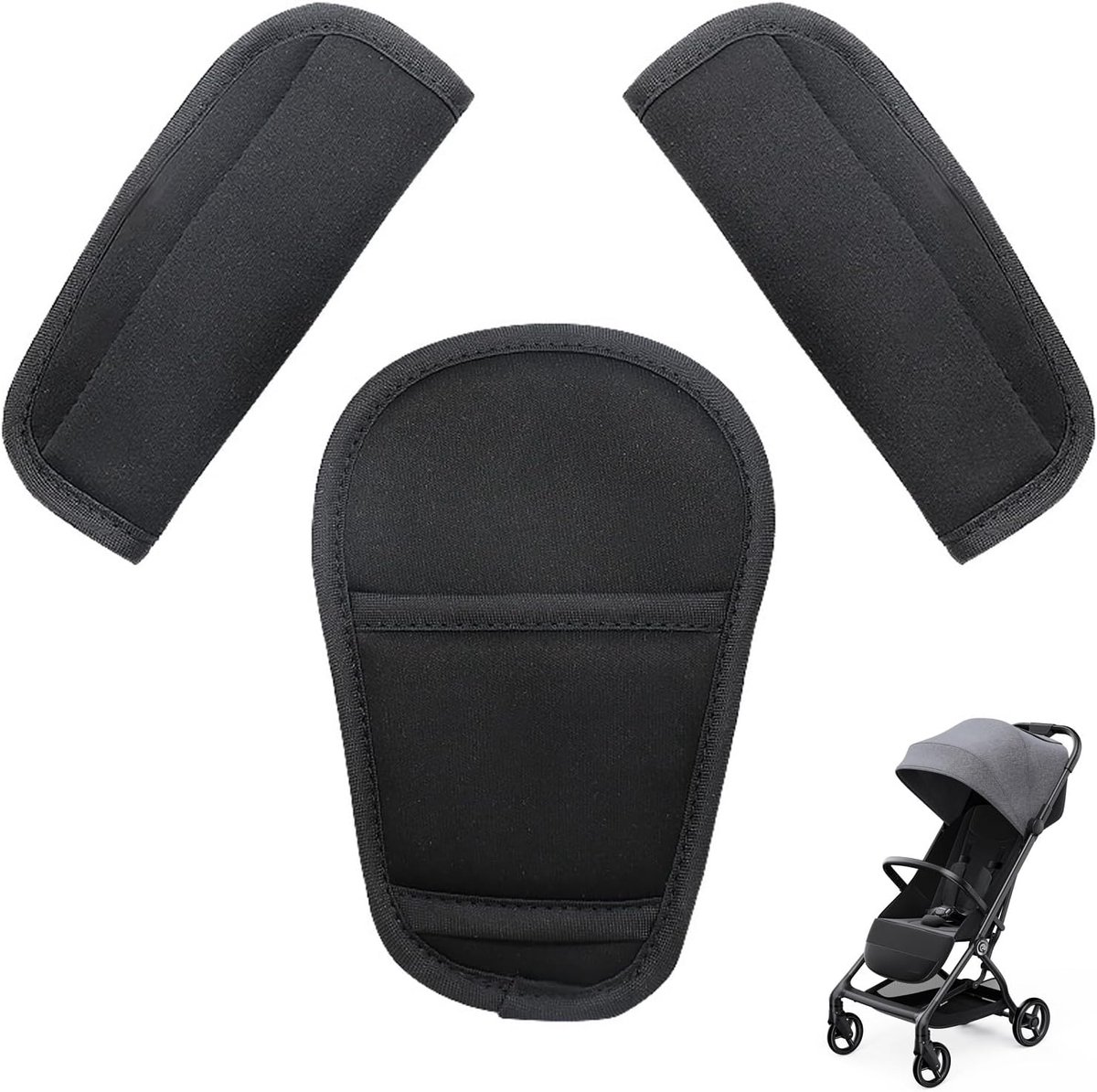 Image of 3-delige - Kinderzitje voor baby's - Universele autogordelbeschermer en kruisbeschermer - Zachte schouderbeschermers voor kinderwagens, draagzakken en babydragers - Huidvriendelijk voor pasgeborenen, baby's en kinderen - Zwart