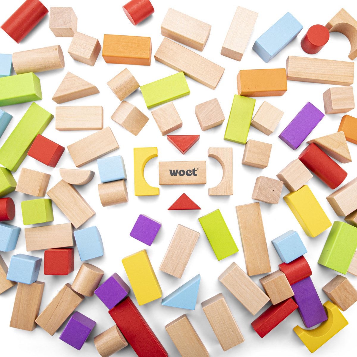 Woet® Houten Bouwblokken Set - 100-delige Blokkendoos - FSC - Educatief Speelgoed - Stimuleert Creativiteit - Vanaf 18 Maanden — afbeelding 3