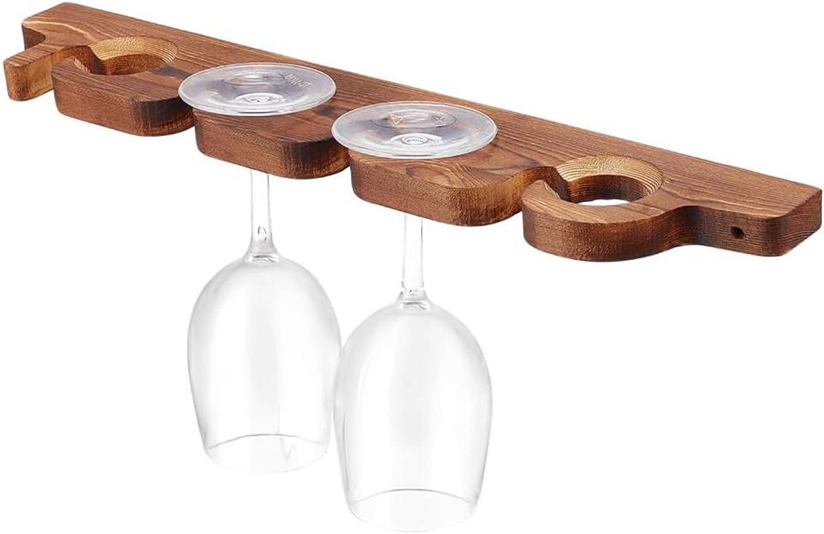 Premium - Hangend wijnrek van hout met bekerhouders voor bar en restaurants