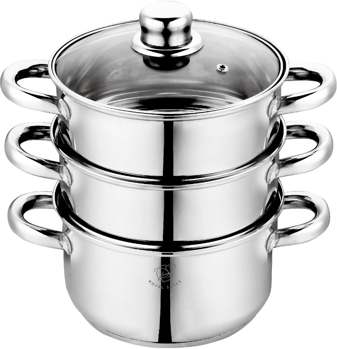Royal Swiss® Couscoussier/stoom / kookpan (6 l/diameter: 22 cm) 3-in-1 coating in steenlook voor 6 tot 8 personen, voor alle warmtebronnen, inclusief inductie - zilver