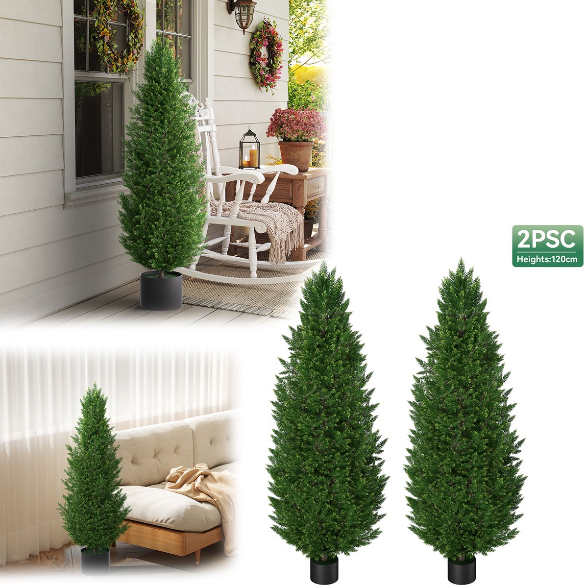 Kunstcederplant 120cm Kunstplanten met pot, Kunstcipres, Kunstboom voor woonkamer, slaapkamer, kantoordecoratie (2 stuks)