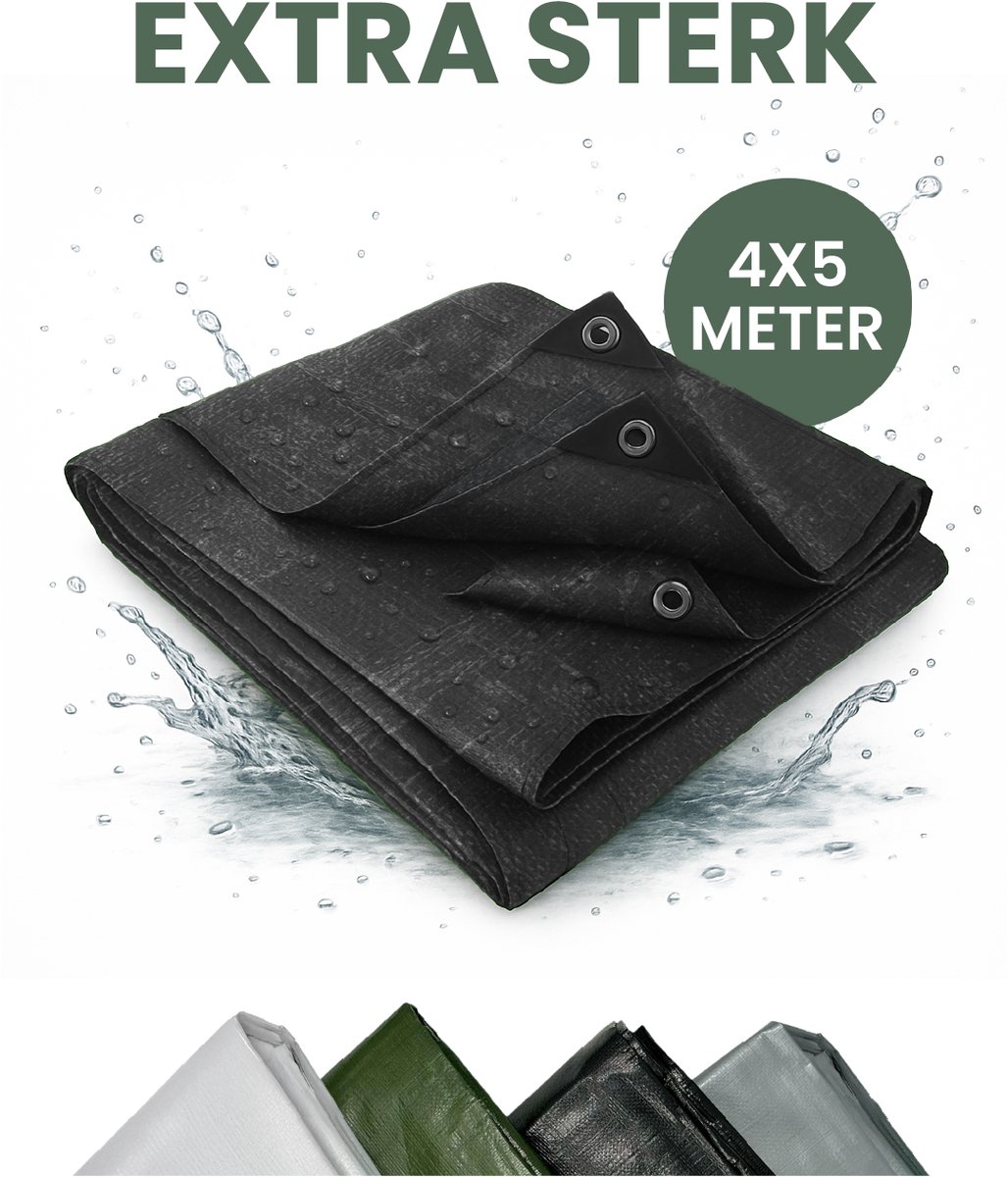 STACK® Extra Sterk Afdekzeil - 4x5m - Zwart - 150G/M2 - Waterdicht Bouwzeil & Zeildoek - Zeil Met Ringen - Beschermhoes & Afdekhoes voor Zwembad,Tuin Set,Motor,Scooter,Fietsen,Aanhangwagen,Scootmobiel,BBQ accesoires - Auto Hoes Bescherming