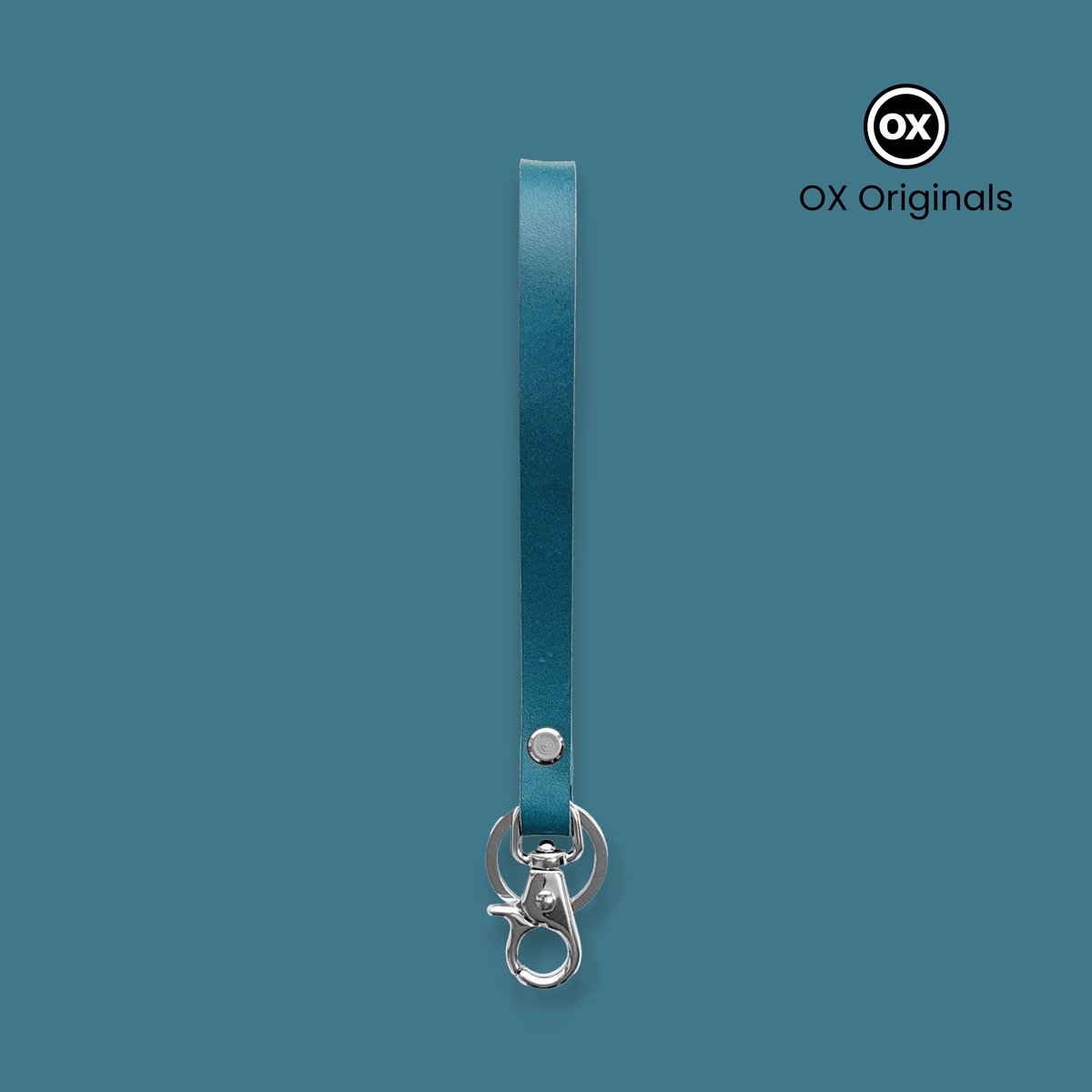 OX Originals - Luxe Leren Polsband - Wristlet - Sleutelhanger - Petrol Blauw - Chroom