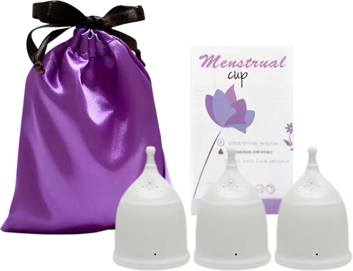 Maxenza Menstruatiecup - Menstruatie Cup - 3 Stuks - Zeerzacht Gevoelloos - Maat S - Wit