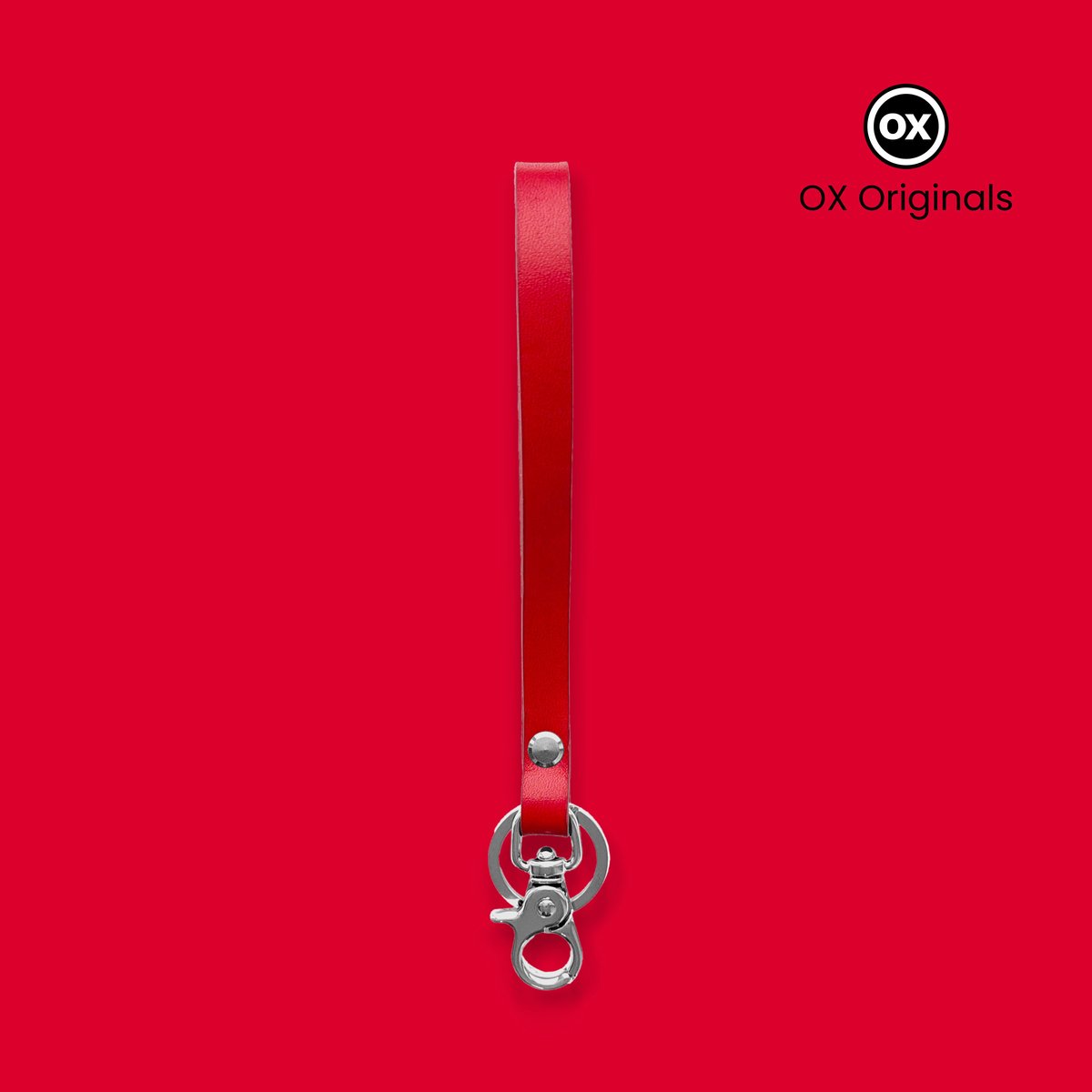 OX Originals - Luxe Leren Polsband - Wristlet - Sleutelhanger - Rood - Chroom