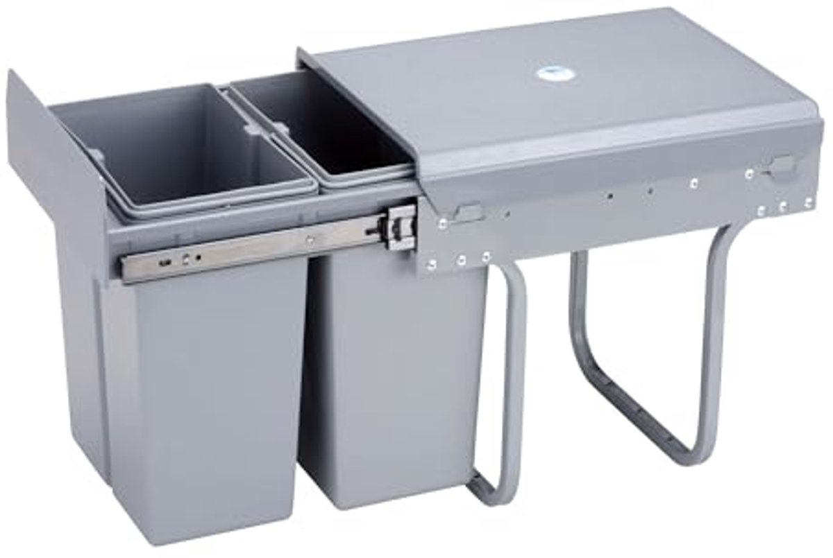 Recyclingcontainer Keuken 2x8L onderbouw met deksel en handmatige verwijdering