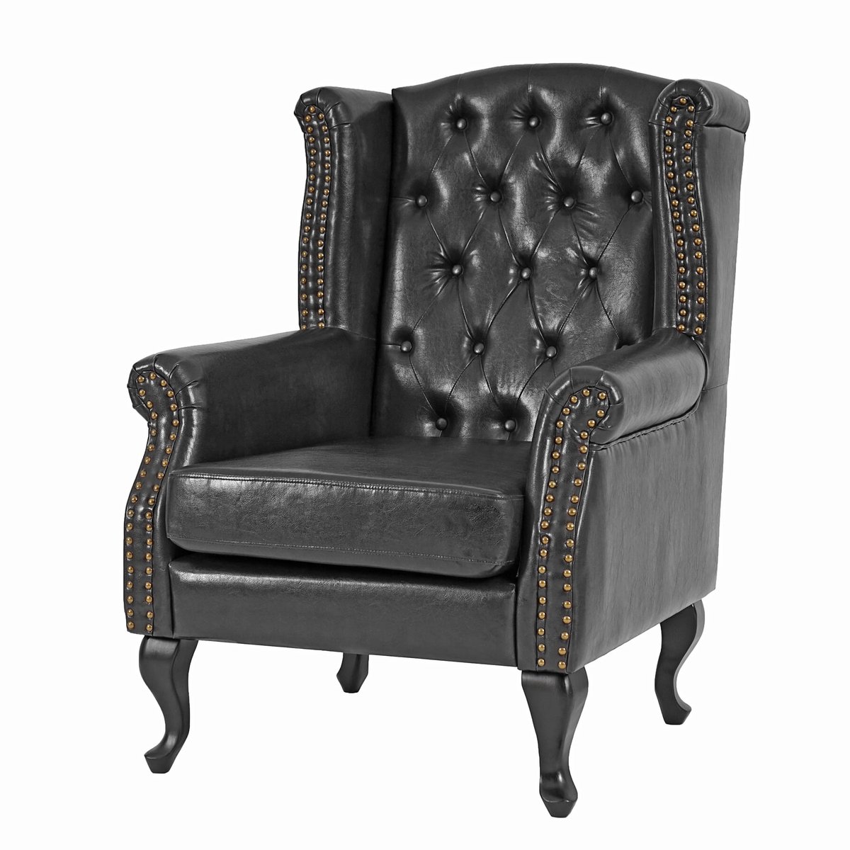 MCW Luxe Chesterfield Fauteuil – Klassiek, Stijlvol & Comfortabel! zwart zonder voetenbank