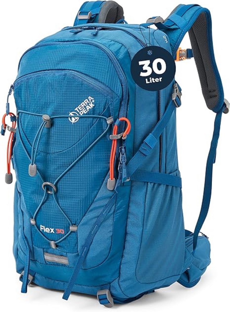 Terra Peak wandelrugzak 30L Flex 30 Premium (middelgroot) met rugventilatie, drinksysteem en regenhoes - Trekkingrugzak van ademend 3D Air Mesh polyester - Outdoor dagrugzak met heupriem