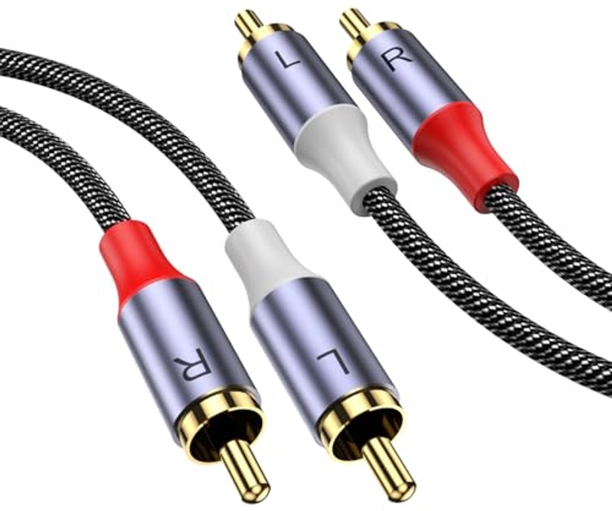 2M RCA audiokabel 2 RCA male naar 2 RCA male - nylon gevlochten kabel voor home cinema, Hi-Fi systemen en autoradio