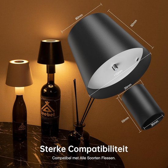 Sander Shop Draadloze LED Flessenlamp 5200mAh RGB Fles Licht met Touch Control, Traploos Dimbaar, IP54 - Draagbare Lampenkap Fles voor Binnen/Buiten Woonkamer, Restaurant, Bar van Merkloos — afbeelding 2